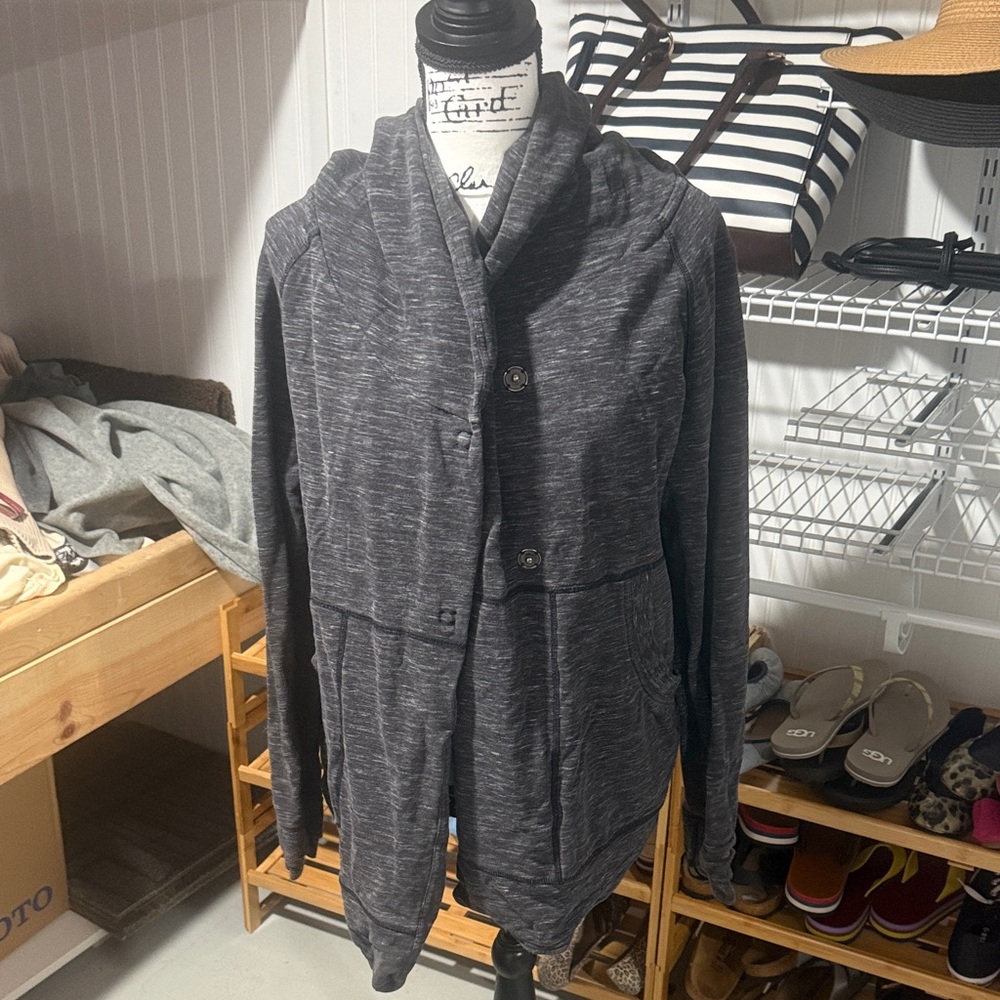 lululemon athletica charcoal gray button-up hoodie jacket